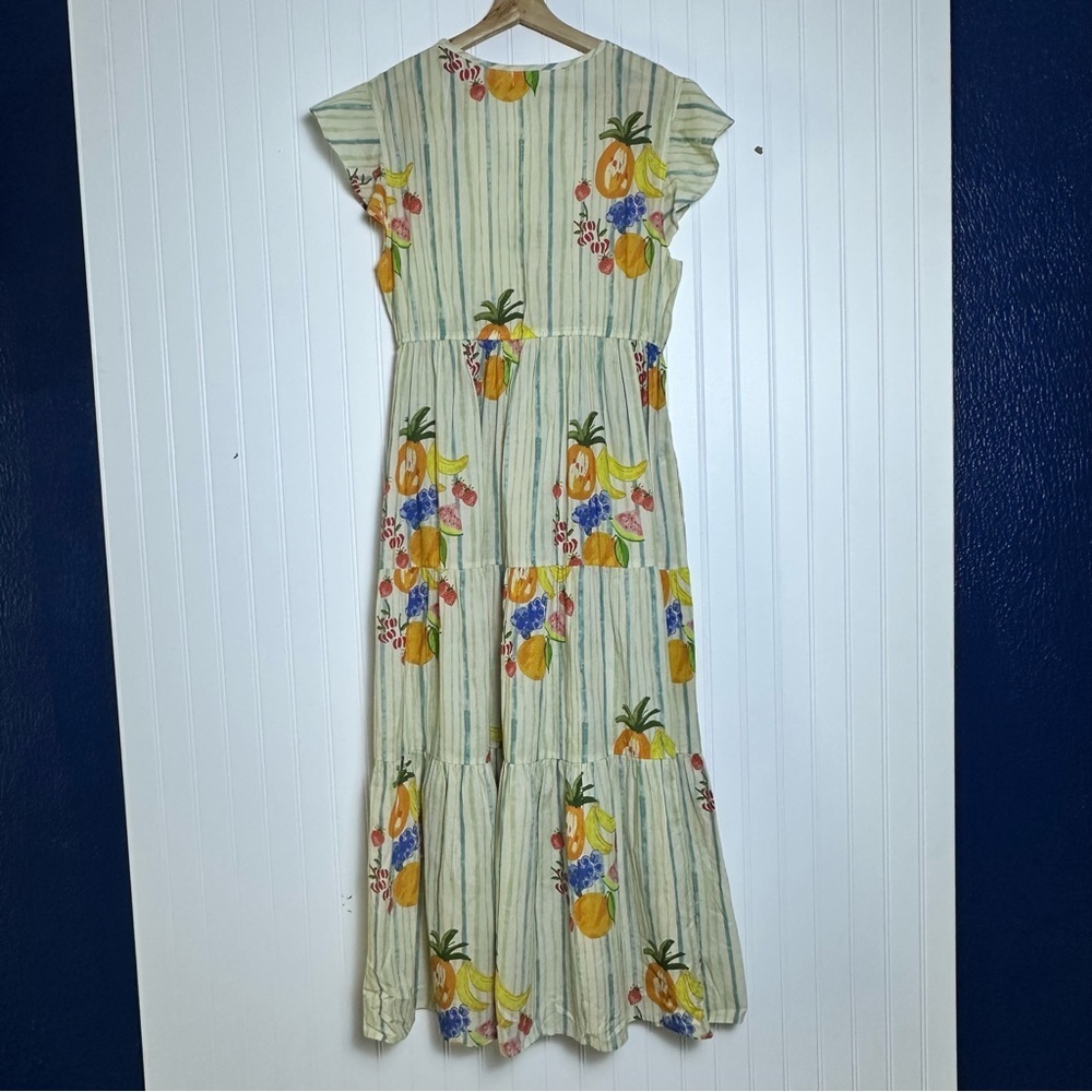 World Market Resort Stripe Fruit Print Midi Dress L/XL  Cotton Casual - Picture 6 of 9